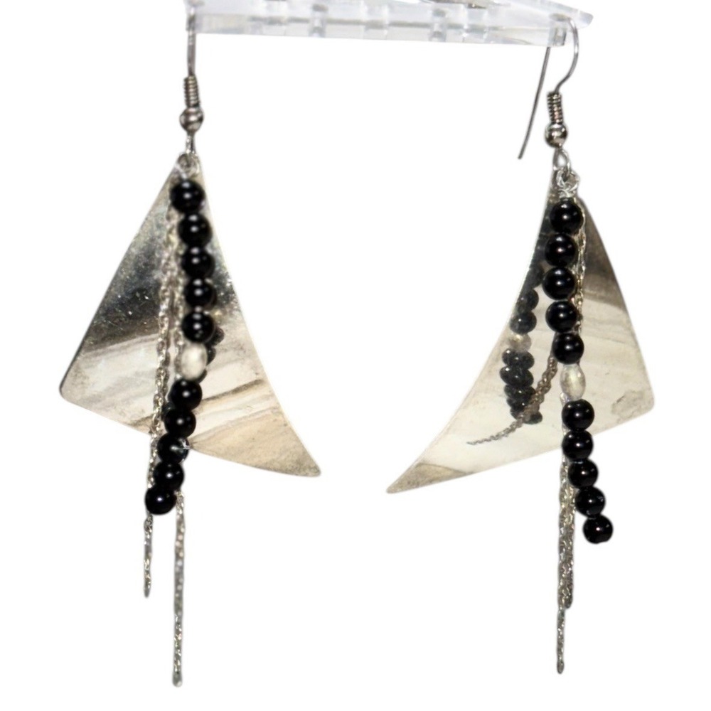 Vintage Sterling Silver Beaded Dangle Earrings – Signed,‎ Artist Unknown